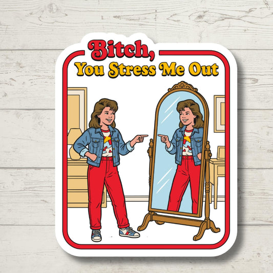 Bitch You Stress Me Out Sticker, Sarcastic Sticker, Funny Laptop Sticker, Water Bottle Sticker, Humor Decal, 90s Nostalgia Gift